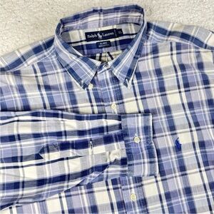 Vtg Polo Ralph Lauren Shirt Mens XL‎ Blue Plaid Madras Blaire Long Sleeve Preppy
